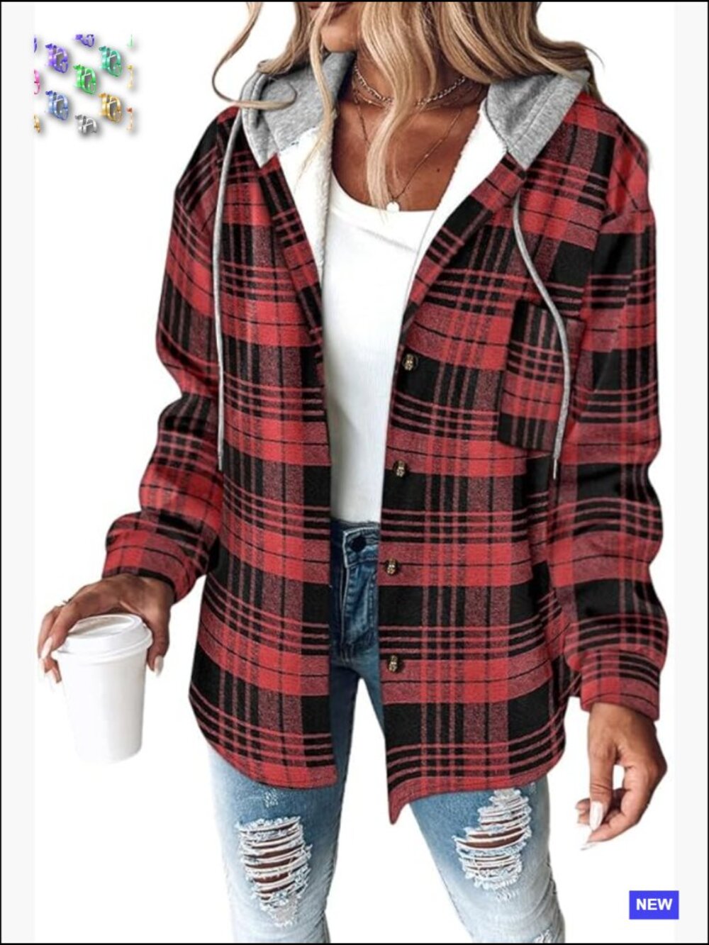 Womens Lightweight Plaid Long Sleeve Shacket Fleece Lined Hooded Jacket Warm